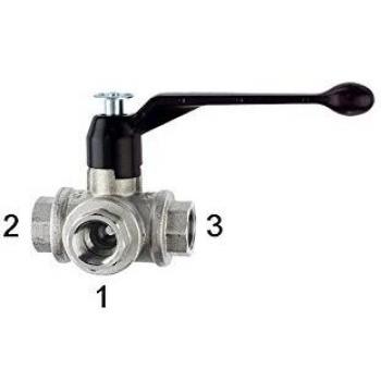 Riegler 103383-1083 3-Wege-Kugelhahn, L-Bohrung, Messing vernickelt, Rp 1/4, DN 8