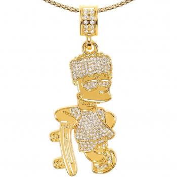 Collar Bart hombre 18k chapado oro cz helado acero inoxidable