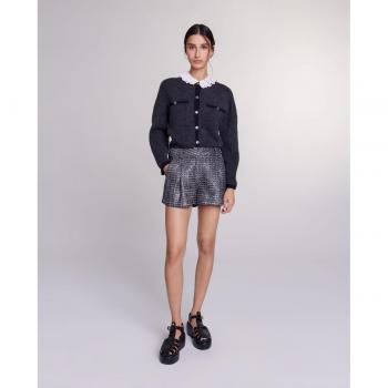 Short de mujer de tweed metálico plateado con bolsillos - Talla 36 FR/4 US