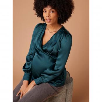 Blusa Cruce Satinado Para Maternidad Azul Petróleo