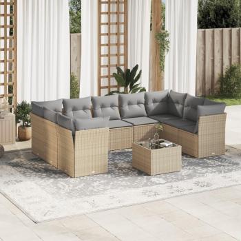 Ensemble de jardin 10 pièces beige en résine tressée avec coussins