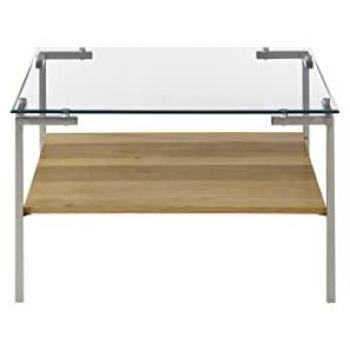Couchtisch „Glasgow“ (MCA Furniture) – 65 cm Breite, 46 cm Höhe, 65 cm Tiefe, Glasoberfläche, Eichen-Ableger