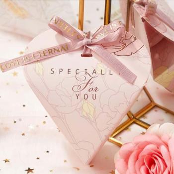 White/Pink Heart Candy Boxes - 50/100 Pack, Wedding and Birthday Party Decor with Ribbon