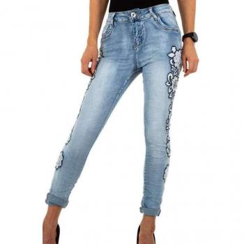 High Waist Stretch Denim Röhrenjeans Damen mit Floral‑Stickerei – Angie's Glamour