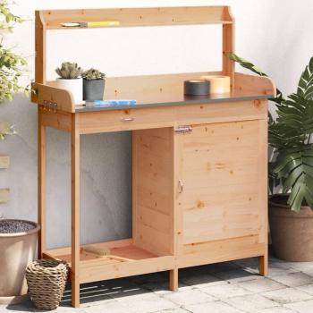 VidaXL Garden Potting Table with Cabinet Brown 110.5x45x124.5 cm