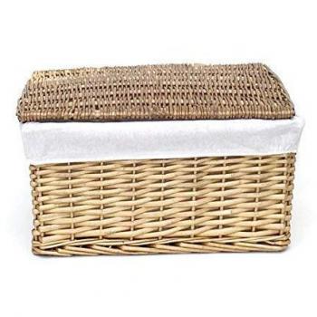 TOPFURNISHING Lidded Wicker Storage Basket With Lining Xmas Hamper Basket - Extra Large 46x35x24 cm, Natural