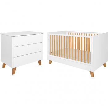 Chambre bébé Novelies : Lit évolutif + Commode 3 tiroirs – Blanc