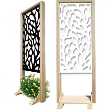 Biombo Autoportante Foglie 70×190 cm – Estructura de Madera con Detalle en PVC, Color Blanco Interno