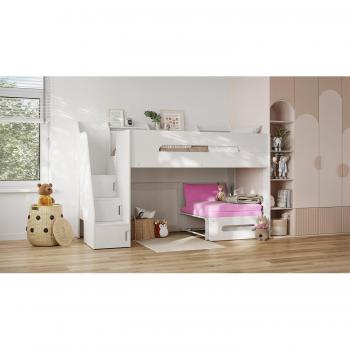 Stepaside Futon Bunk Bed with Hot Pink and White Finish