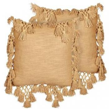 Set di 2 cuscini in cotone sabbia con nappe 45 x 45 cm morbida imbottitura