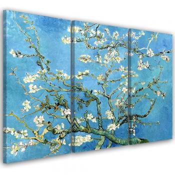 Drie-delige wanddecoratie Amandelbloesem Vincent Van Gogh 60x40 blauw