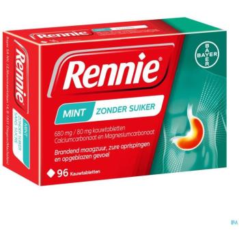 Zoutvrije Rennie Mint Tabletten – 680 mg/80 mg, 96 stuks