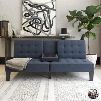 Dorel Adalynn Convertible Futon Blue Linen