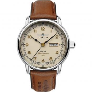Reloj automático Zeppelin Mediterranee 1921 con correa de cuero y esfera beige