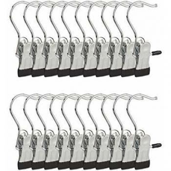 Perchas de pinza rotativas, set de 20, metal y goma, antideslizantes, dimensiones: 10,5 x 5 x 2 cm, color plata/negro