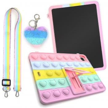 Fidget Pop‑It: Bolitas de silicona con cordón rosa y arcoíris, funda ligera para iPad Pro 12.9