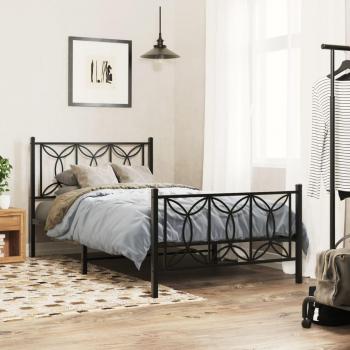 VidaXL Metal Bed Frame with Footboard Black 107x203cm