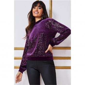 Goddiva Sequin Velvet Jumper - Magenta