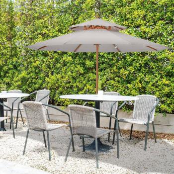 Outsunny 2.7m Double Tier Umbrella With Bamboo Polyester Wood