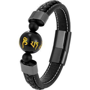 18mm Natürliche Schwarze Achat Armband mit Sechs-Charakter Segen