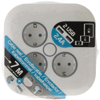 Enrouleur électrique 3 prises Schuko + 2 ports USB 2,4A 7m - Zenitech