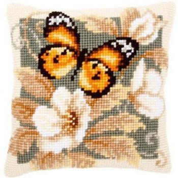 Vervaco Kreativset: Schmetterling Kissen Schwarz-Orange