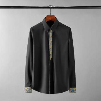 Camisa de vestir informal para hombre, bordado real, manga larga, talla grande 4XL