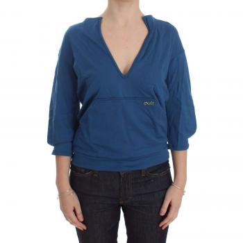 Exte, Blouses, female, Blue, Size: S Blue Deep V-Neck Sweater
