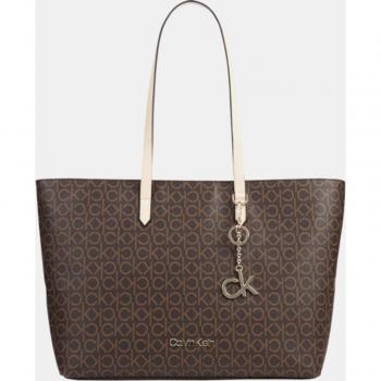 Bolso shopper Calvin Klein marrón con cierre de cremallera
