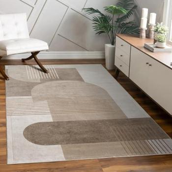 Tappeto Soggiorno Camera Da Letto a Pelo Corto Motivo Geometrico Arco Astratto Beige 160x230 cm