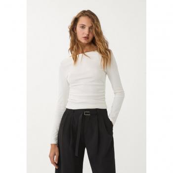 Ecru Raffung Langarmshirt von Stradivarius M