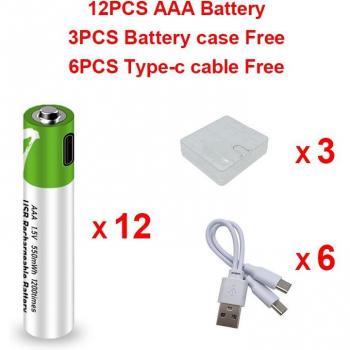 USB Rechargeable 1.5V AAA Li-Ion Batteries (750 mWh) for Remote Control and Wireless Mouse + Cable