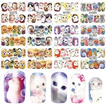 Lovely Animal Pattern Water Transfer Nail Art Stickers (Cat/Dog/Owl) - 12 Pcs Set