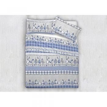 Biancheriaweb - Completo Lenzuola In Cotone Flanella Disegni Natalizi Invernali Renne Cuori ob, misura Matrimoniale colore Oliver Azzurro