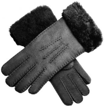 Infinity Leather XL Black Genuine Sheepskin Suede Gloves, Fur‑Cuffed