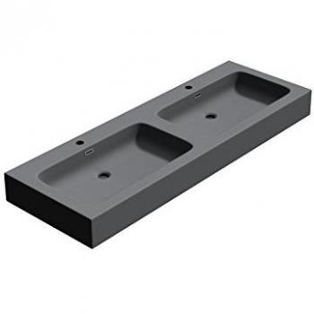 Double Lavabo Colossum830 – Vasque double en anthracite mat, 140×48×13 cm, lave‑main et trop‑plein inclus