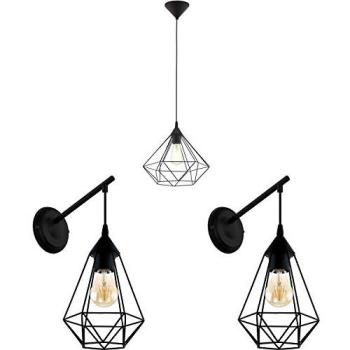 Modern Black Wire Loop Ceiling Light & Two Matching Walls