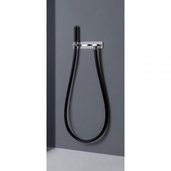 Gessi Water Tube Kneipp, Fertigmontageset für Kneipp-Schlauch schwarz mit Kunststoff-Brause, Version mit Absperrventil, Brausehalter und Anschlussbogen, 32941, Farbe: Chrom