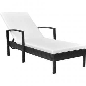 Chaise longue de terrasse avec coussin en résine tressée