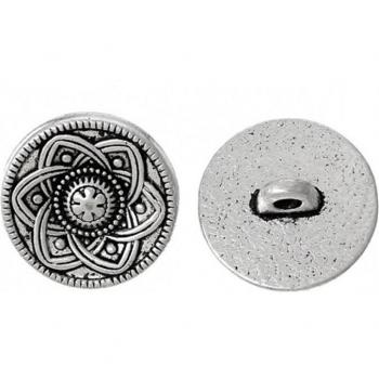 Botón metálico redondo de zinc plateado, flor de un solo orificio, 15mm, paquete de 5 unidades