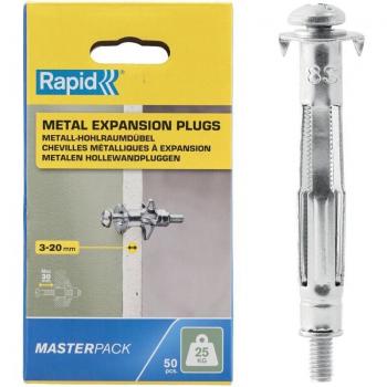 Chevilles à expansion RAPID Ø8×46 mm, charge 25 kg, acier zingué – Pack 50