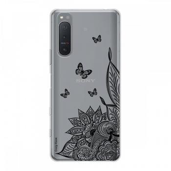 Funda Crazy Kase para Sony Xperia 5 II en silicona de 1 mm, mandala flor y mariposa negra