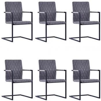 Sillas de Cocina Estilo Cantilever 6 Sillas Cuero Sintético Gris
