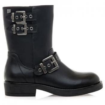 Mustang - Botines planos de mujer estilo motero con hebillas