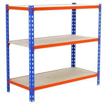 Estantería SimonRack Megaplus 3/300, 900x1200x300 mm, Color Azul/Naranja, 3 Baldas de Madera