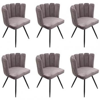 CHARLOTTE - Lot de 6 Chaises Velours Gris - Altobuy