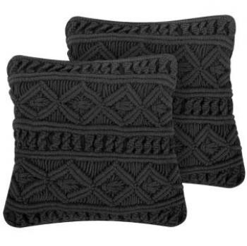 BELIANI Dekokissen 2er Set Schwarz Baumwolle 45 x 45 cm Strickmuster Boho-Stil