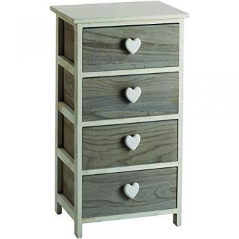 Cassettiera In Legno di Paulownia 40x29x73h cm 4 Cass.C/Cuore bianca/grigia - King Home
