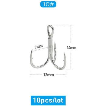 Silver High Carbon Steel Treble Hooks Set - 10Pcs Round Folded Saltwater Fishing Hooks