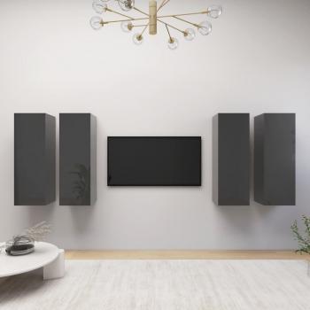 Mueble de salón vidaXL 4 uds aglomerado gris brillante 30,5x30x90 cm